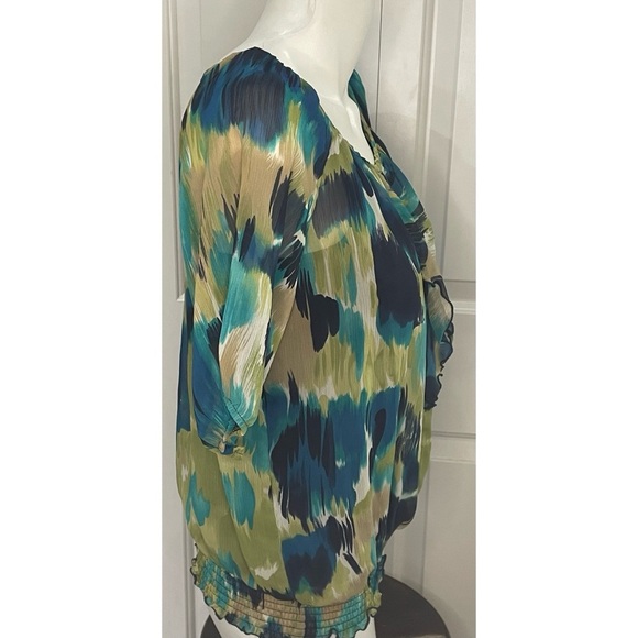 AGB Bouse + Cami Size PL Sheer Multi Colored Short Sleeve Ruffle - Picture 5 of 8